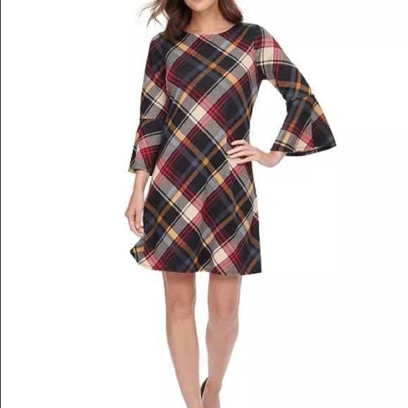 Jessica Howard - Plaid Bell Sleeve Dress Size Sm - Picture 1 of 9